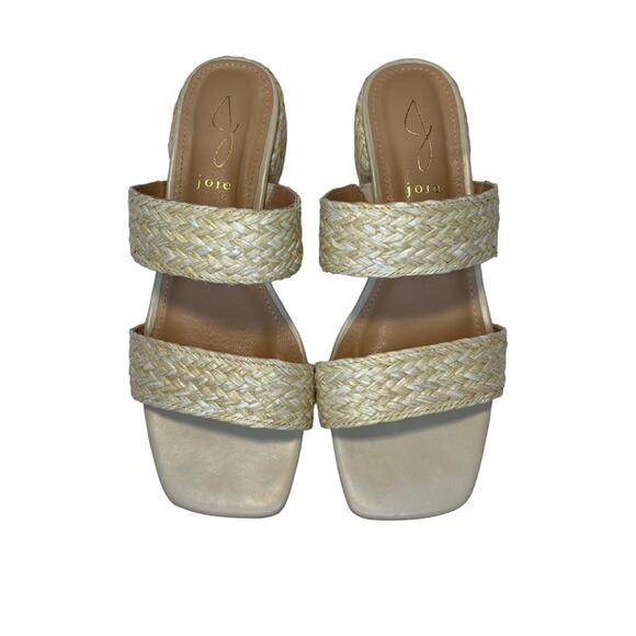 Joie Niki Straw Woven Slip On Block Heel Slide Sandal Sz 8m Beige Square Toe - Picture 1 of 12
